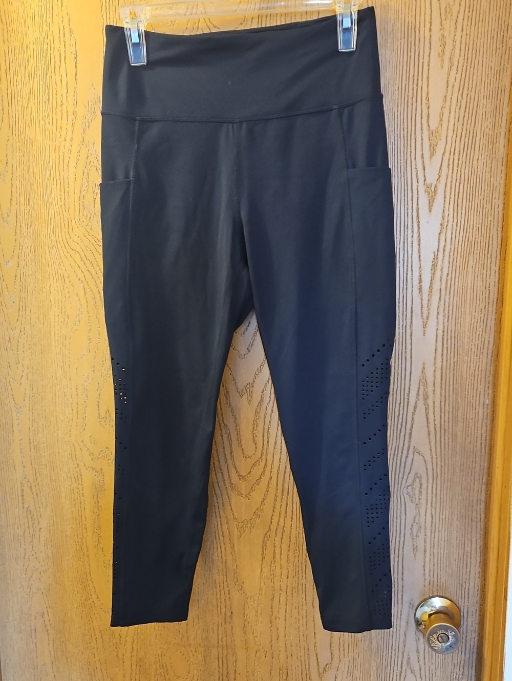 Senita Athletics Black High-Rise Leggings with Side Pockets & Laser Cut Panels